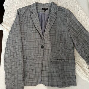 Grey Plaid Oversized Blazer Jacket